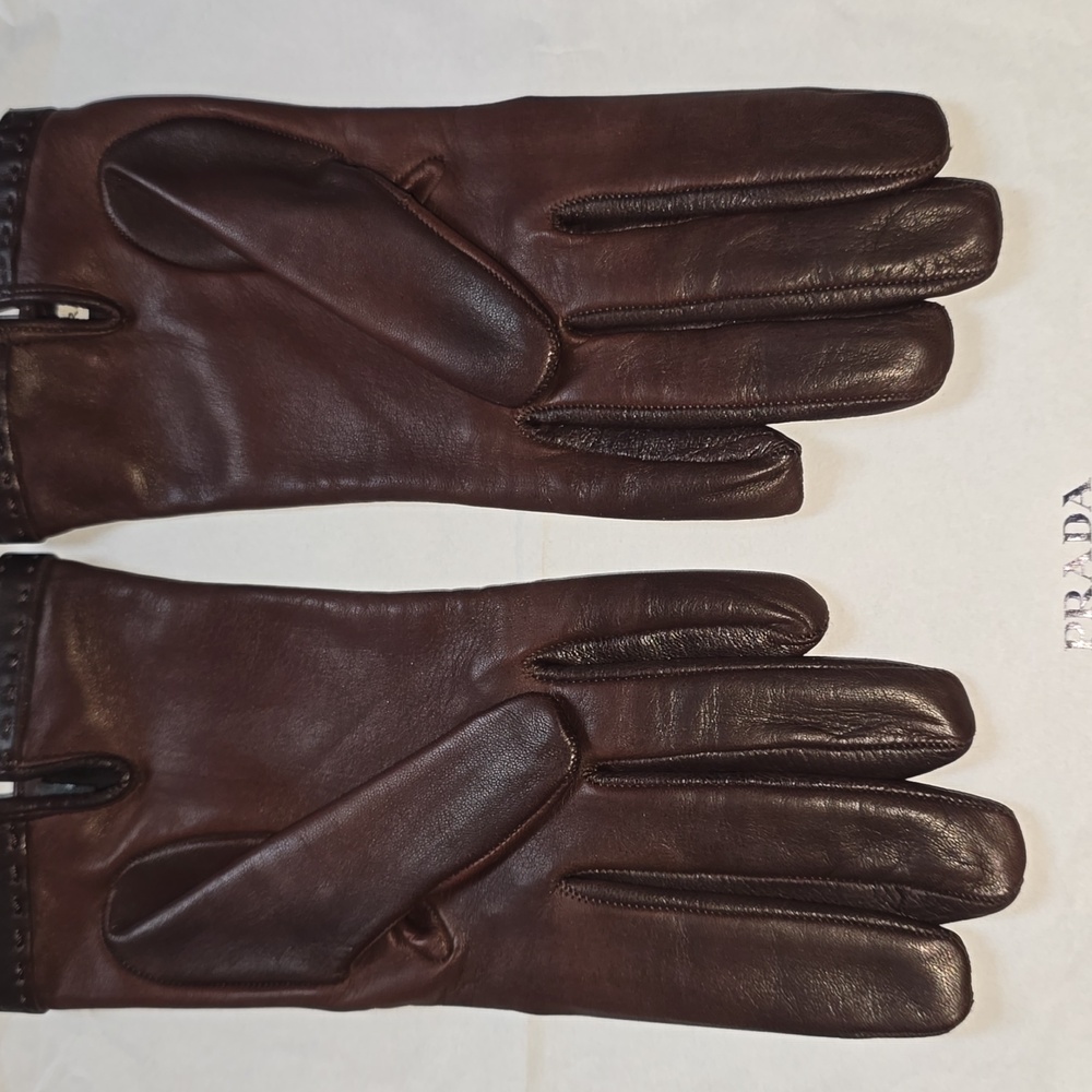 Prada Fig Nappa Gloves Size: 7 Color: Cacao Vintage & Authentic - Picture 12 of 16